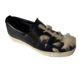 Hache Slip On Leather Loafer Black Round Toe Platform Fur Italy 39 9